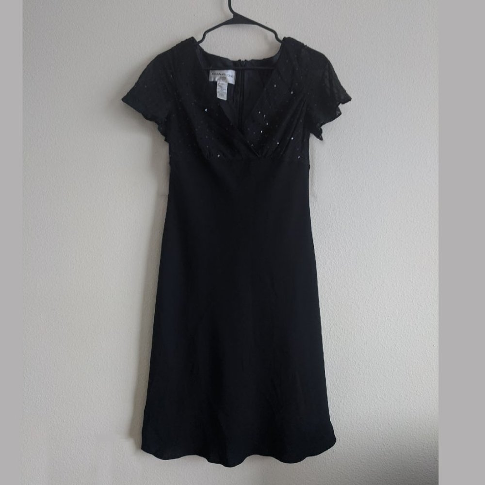 Evan Picone V Neck Night Black Dress 10P